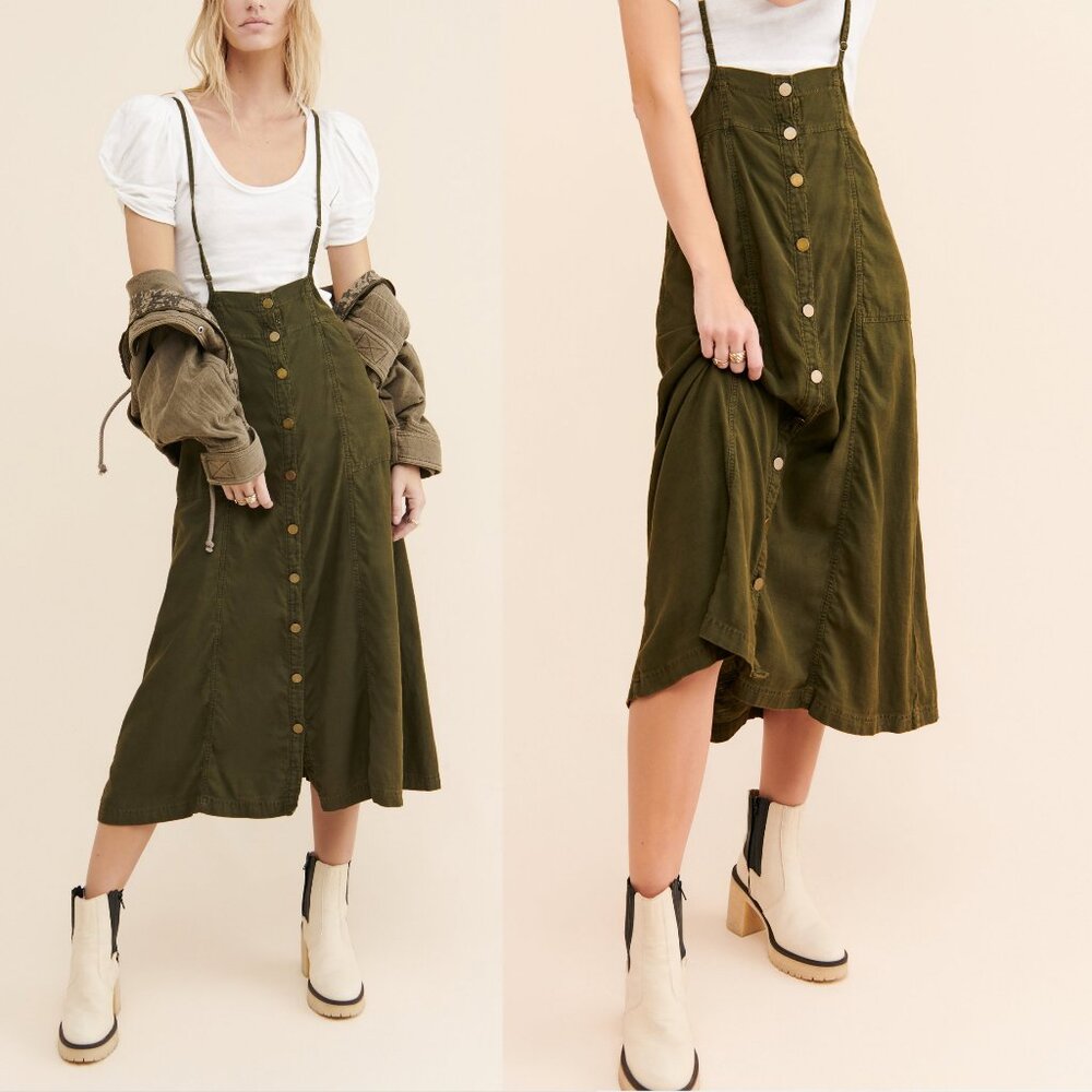 ANTHROPOLOGIE Pilcro Francoise Pinafore Skirt Jumper Moss S